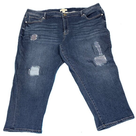 Lane Bryant Girlfriend Crop Jeans Size 26 Mid Rise Flex Waistband Distressed - Picture 2 of 16